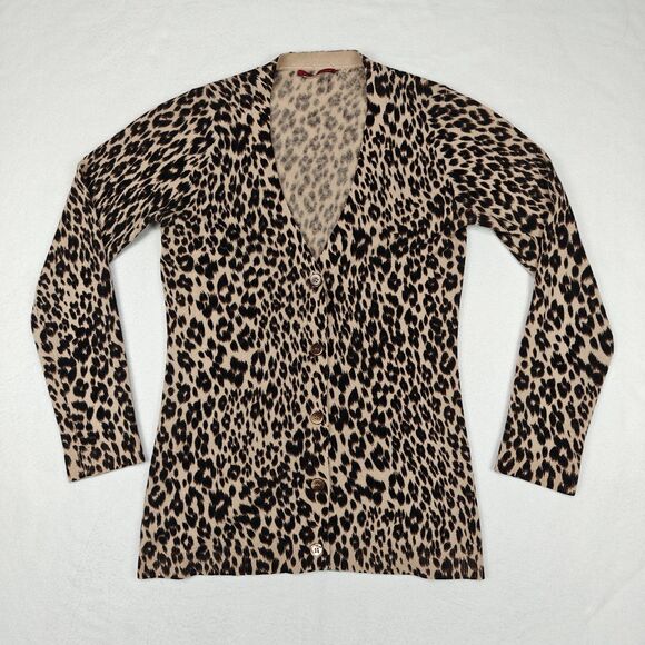 Cashmere Cashmere Leopard Print Button Cardigan Sweater Size S Mob Wife Glam - Picture 12 of 12